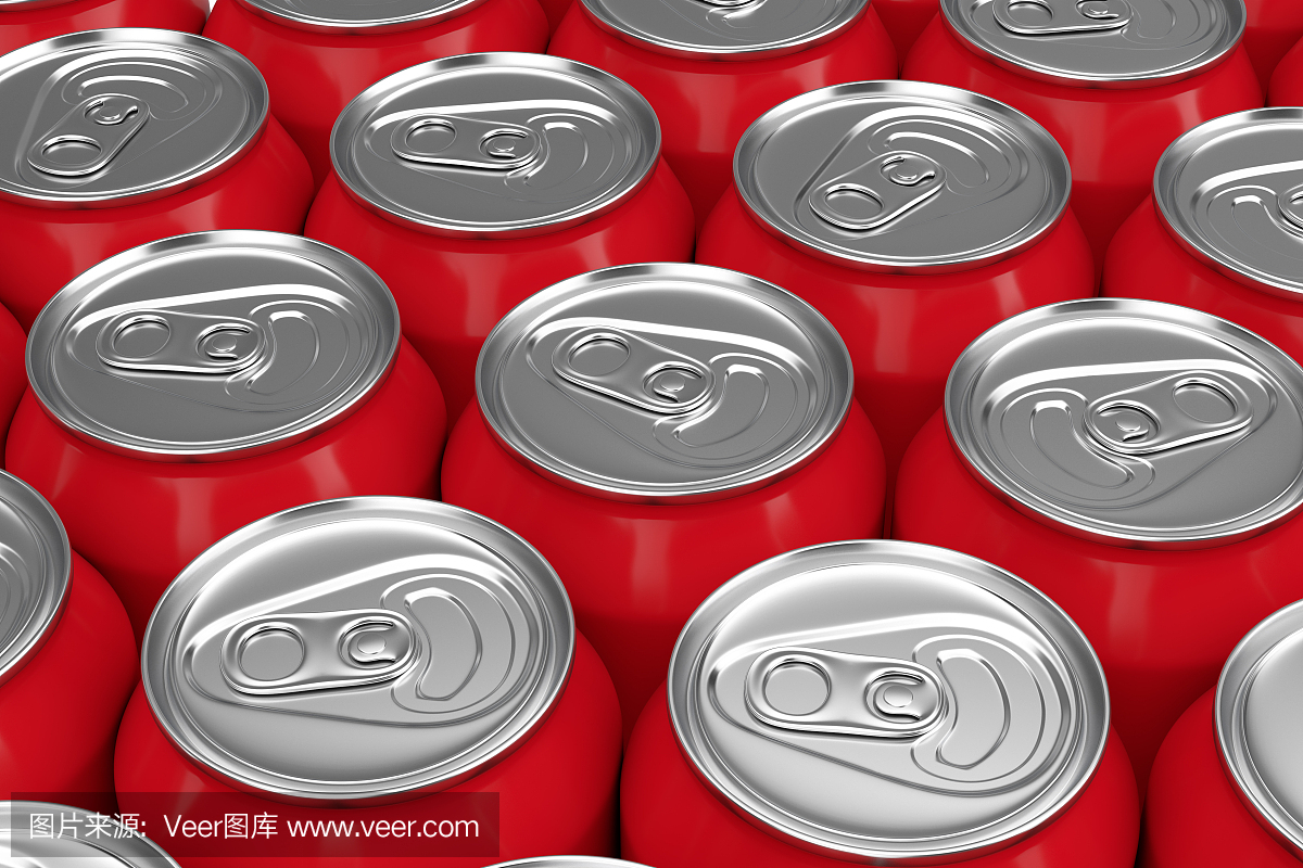 排红色铝饮料罐的背景。3d渲染
